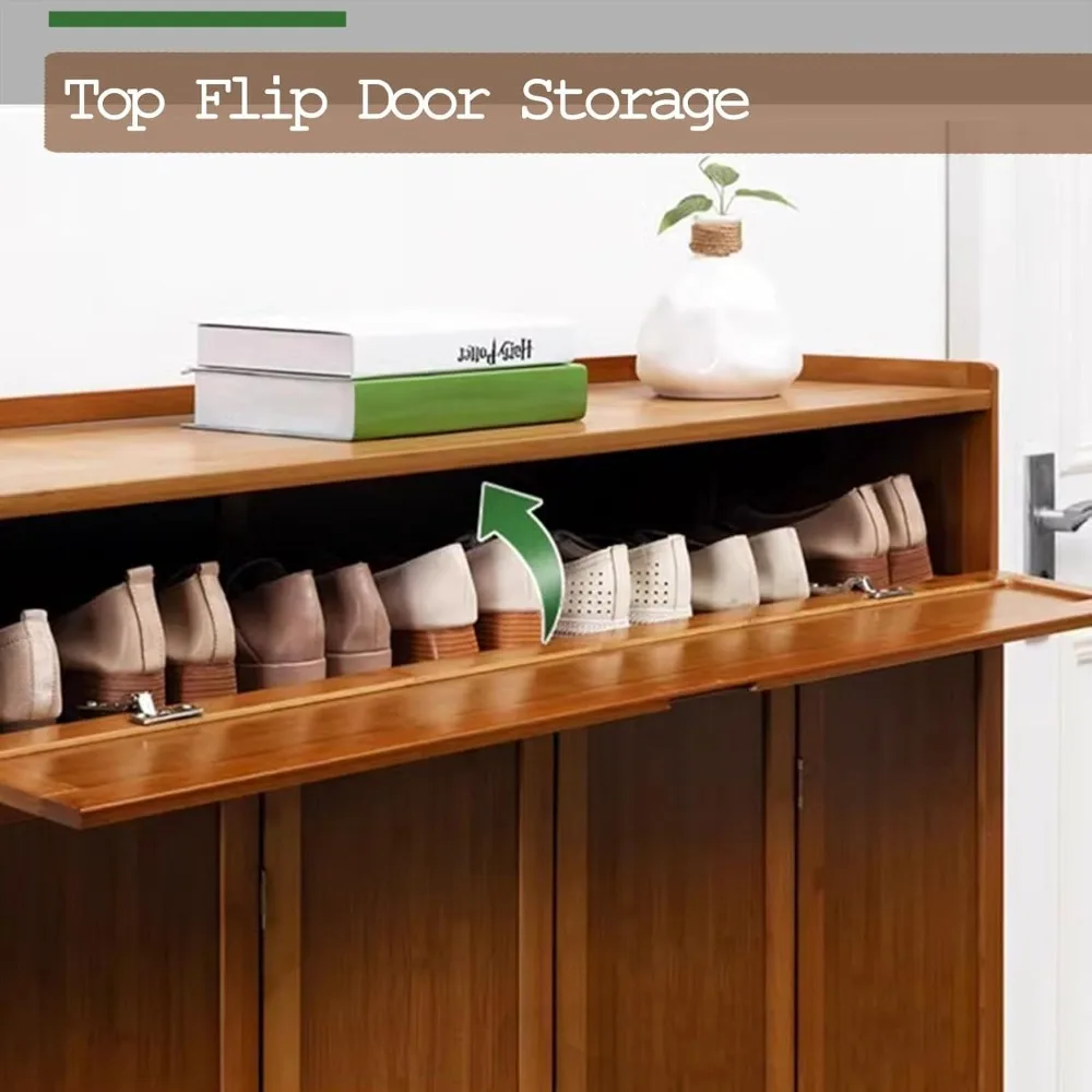 خزانة أحذية كبيرة من الخيزران مكونة من 8 طبقات مع أبواب تتسع لـ 36-40 زوجًا، مثالية لتخزين المدخل وغرفة المعيشة #5