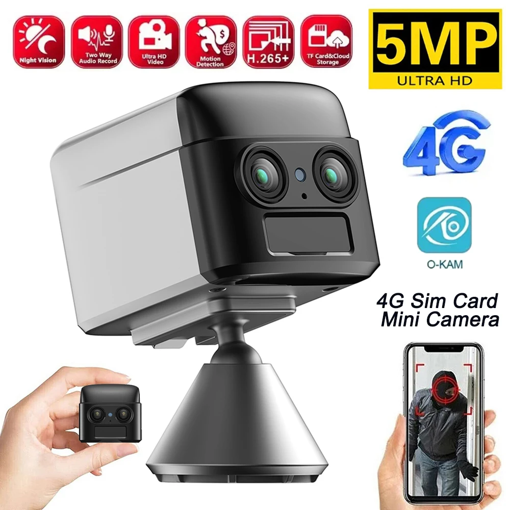 

Mini 4G Security Camera SIM Card WiFi Ultra HD 5MP Surveillance Camcorder 4000mAh Battery Low Power Voice Intercom CCTV Camera