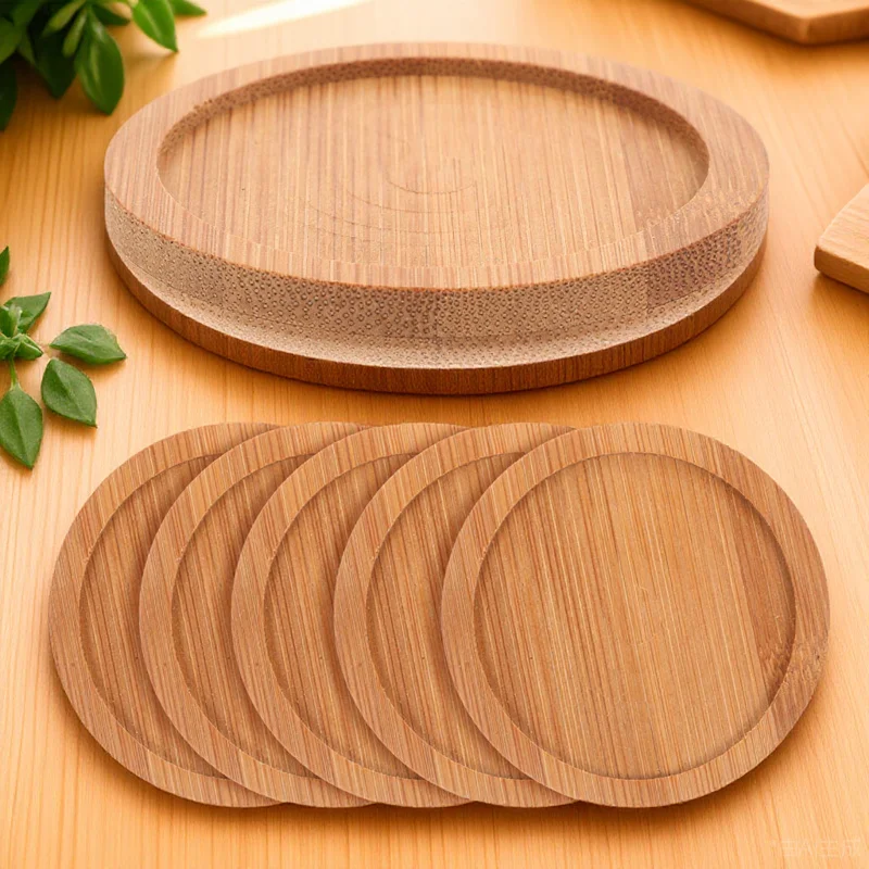 

6Pcs Bamboo Coasters Round Cup Pads Heat Resistant Non Slip Drink Mug Mats Coasters for Tea Coffee Table Protection