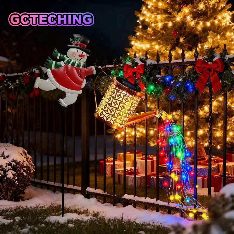 Solar Snowman Kettle Outdoor Garden Lights Hanging LED Santa Claus Watering Can Light Solar Light for Yard Lawn Christmas Decor