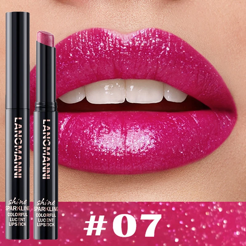 10 Color Glitter Pearlescent Lipstick Waterproof Lasting Diamond Lipstick Shiny Lip Gloss Non-stick Cup Red Sexy Lip Tint Makeup