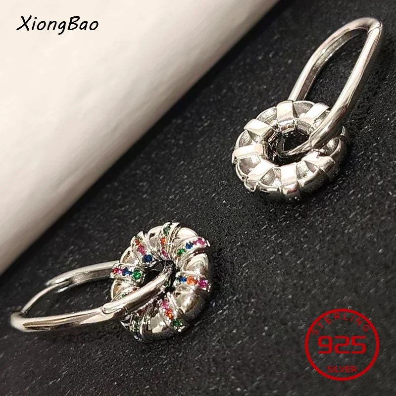 

Brincos Simple Smooth Earrings for Women Fashion 925 Sterling Silver Earrings Hot 2026 Colorful Zirconia Round Wheel Earrings