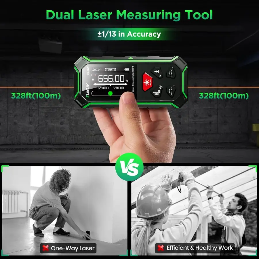 أداة قياس ليزر مزدوجة مع حامل ثلاثي القوائم، مقياس مسافات ليزر ثنائي 656FT 200M، قياس ليزر قابل لإعادة الشحن بدقة 13 بوصة #1