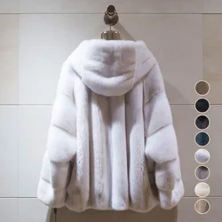 Mink Coat for Women Short Hooded New Bat Sleeve Whole Mink Imitation Fur Temperament Mother Fur Coat Simple Fashion High-end