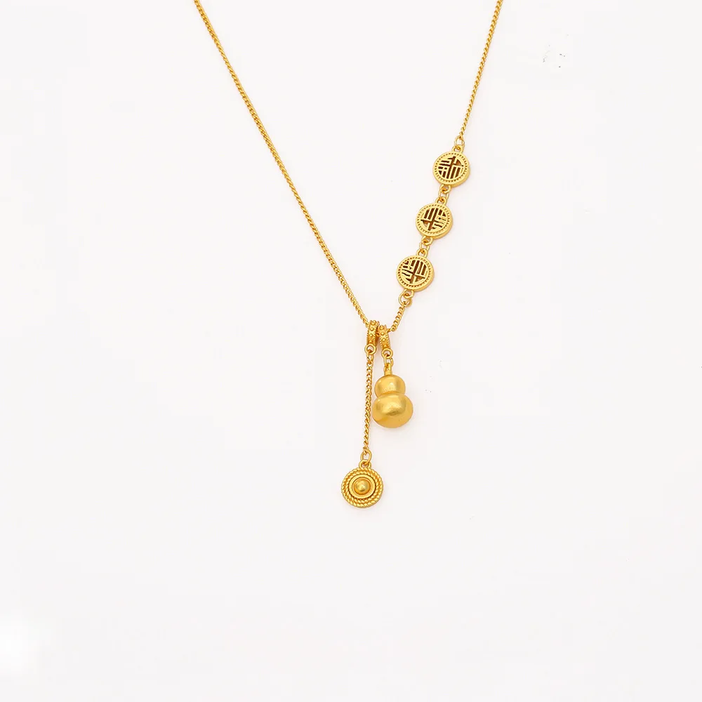 New Chinese Style Gourd Blessing Necklace Vintage Gold Plated Clavicle Chain Premium Color Retention 3D Neck Jewelry
