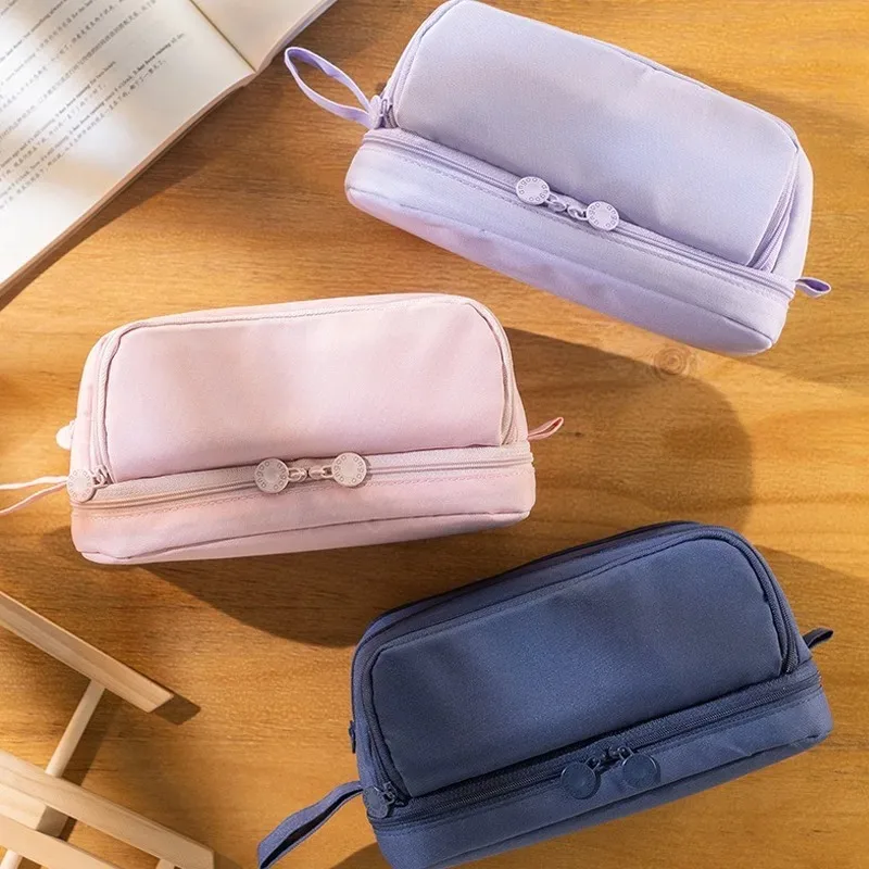 3/4 Compartment Purple Large School Pencil Case Pen Bag Student Pencil Cases Cosmetic Bag Stationery Organizer Gift for Children