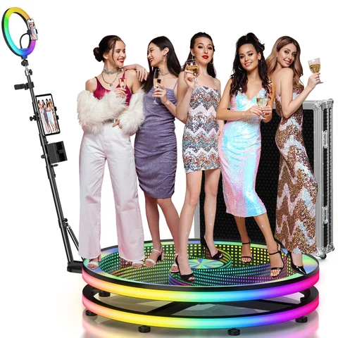 Cabine Photo 39.4 "360 pour 5 personnes, avec scène en verre, Machine 360 avec application/télécommande, cabine Photo 360 pour fêtes