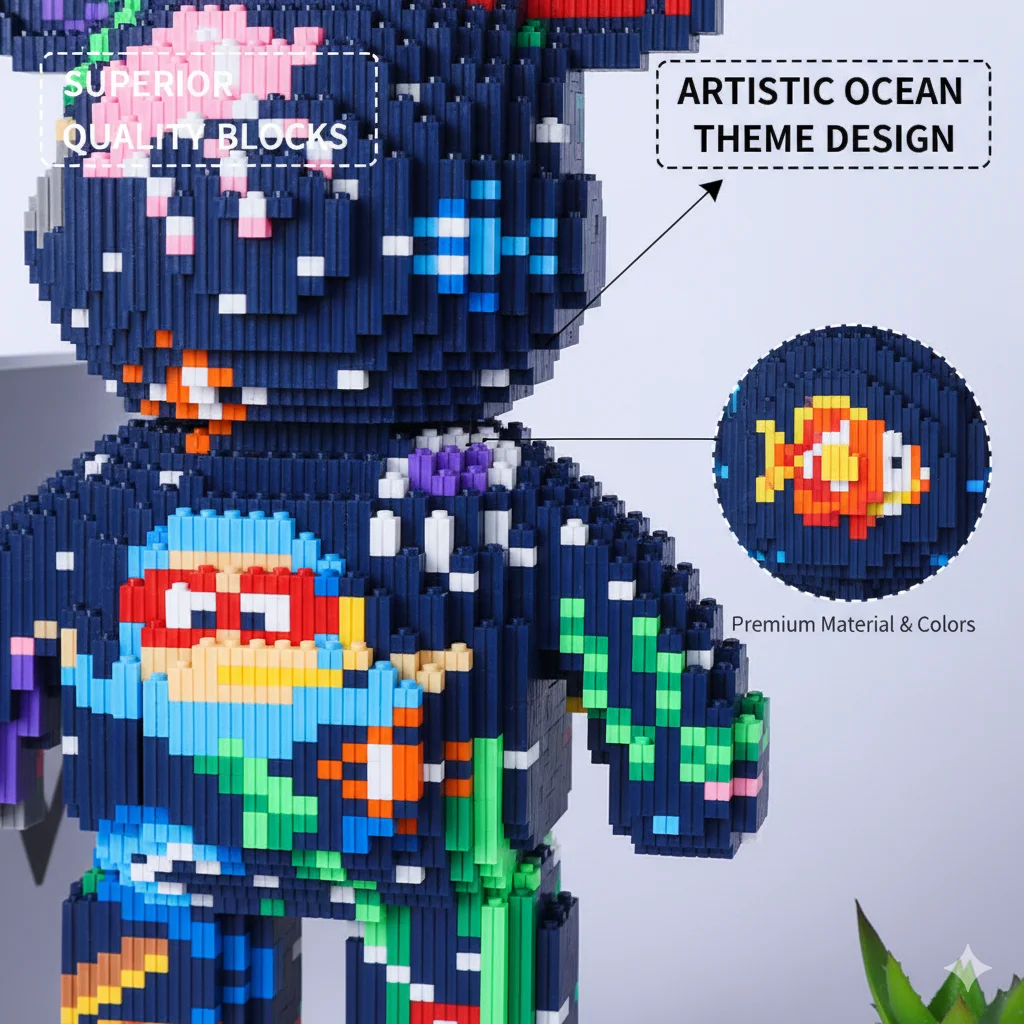 Blocs de construction ours de dessin animé 45cm, jouet à assembler coloré, Puzzle, figurine adaptée à la plupart des systèmes de briques pour enfants et adultes, décor cadeau