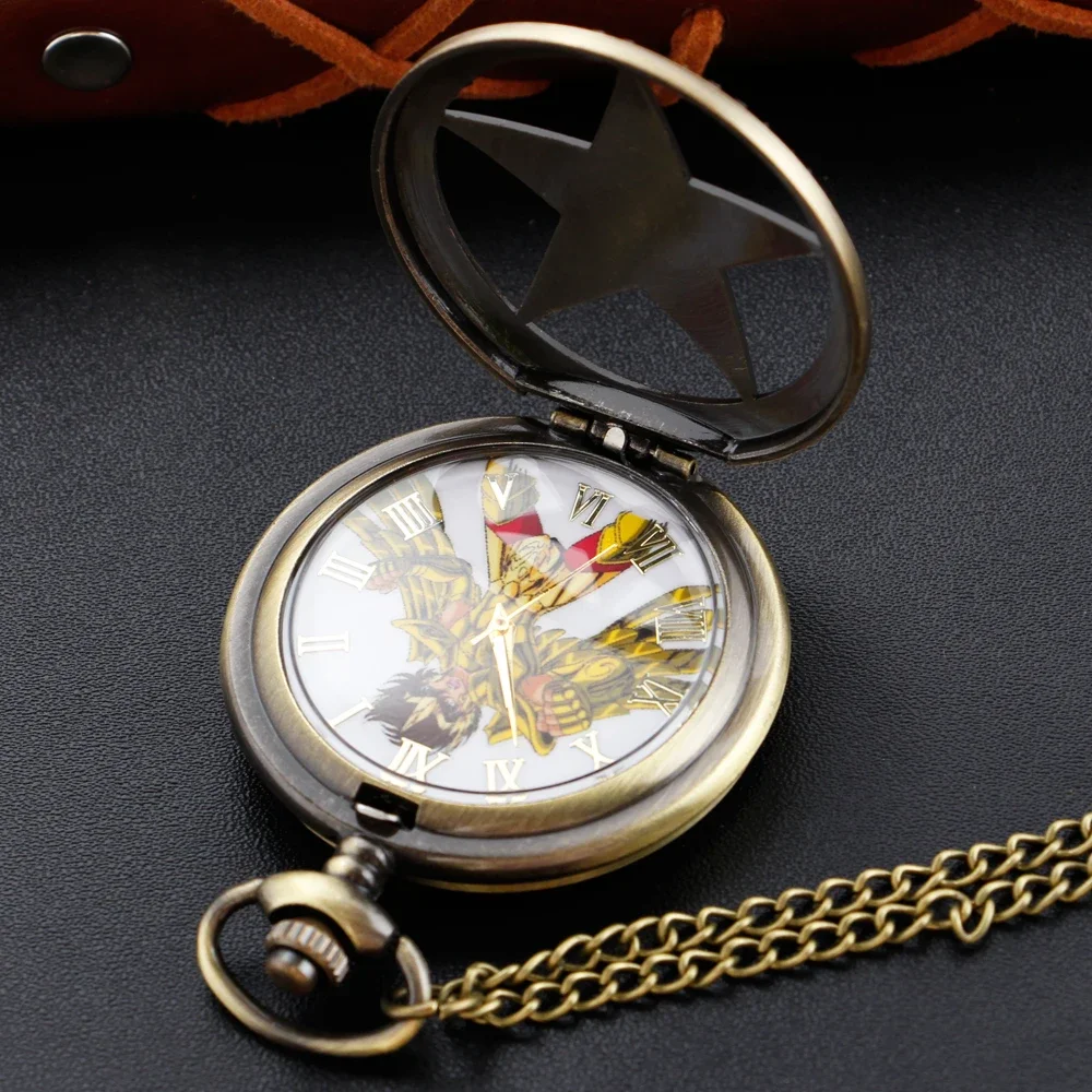 Classic Anime Golden Constellation Warrior Athena Time Gem Quartz Pocket Watch Necklace Pendant Men's and Women's Watch Gifts