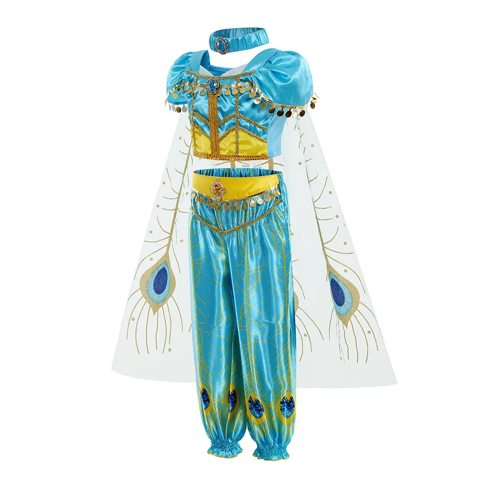 Princess Jasmine Classic Bubble Sleeve Princess Suit Cosplay Costume Fashion Party Cosplay Aladdin's Lamp Dresses for Girls 2025