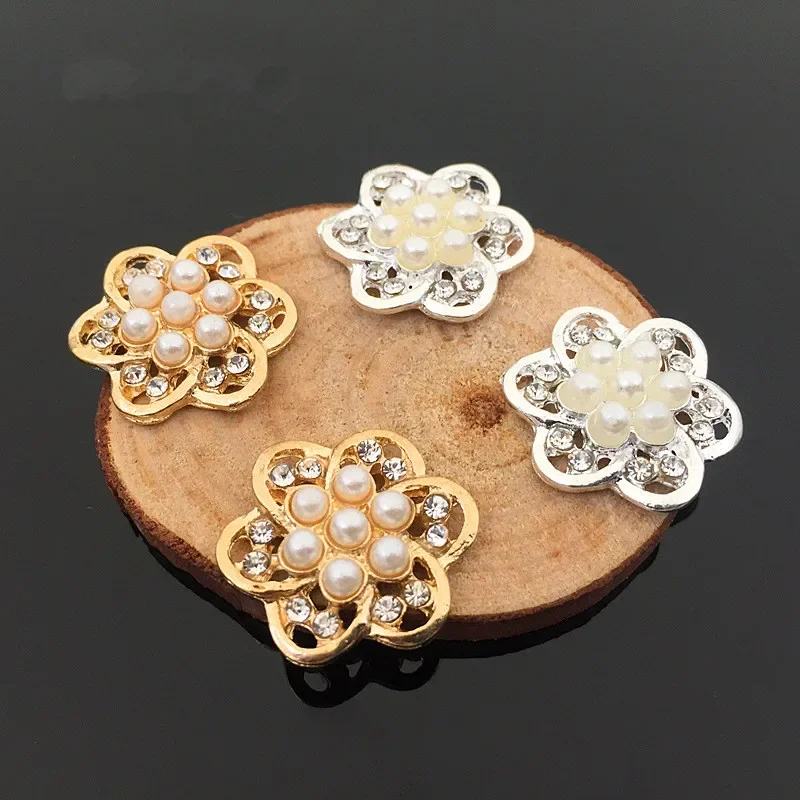 10pcs lot Craft Pearl Crystal Rhinestone Buttons Flower Round Cluster Flatback Wedding Embellishment Jewelry Craft