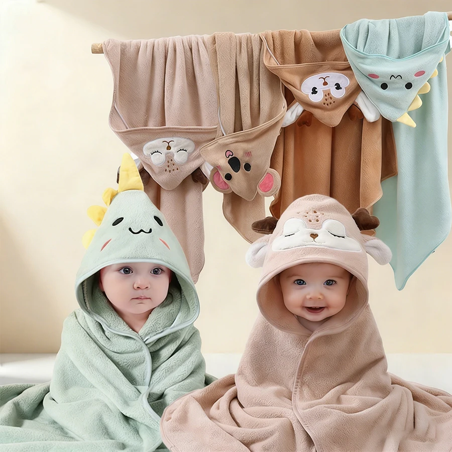 Baby Animal-Shaped Bathrobe, Quick-Absorbing Soft Hooded Bath Towel, Baby Wrap Blanket, Suitable for Bathroom, Beach, and Multiple Bathing Scenarios, a Holiday Gift for Children