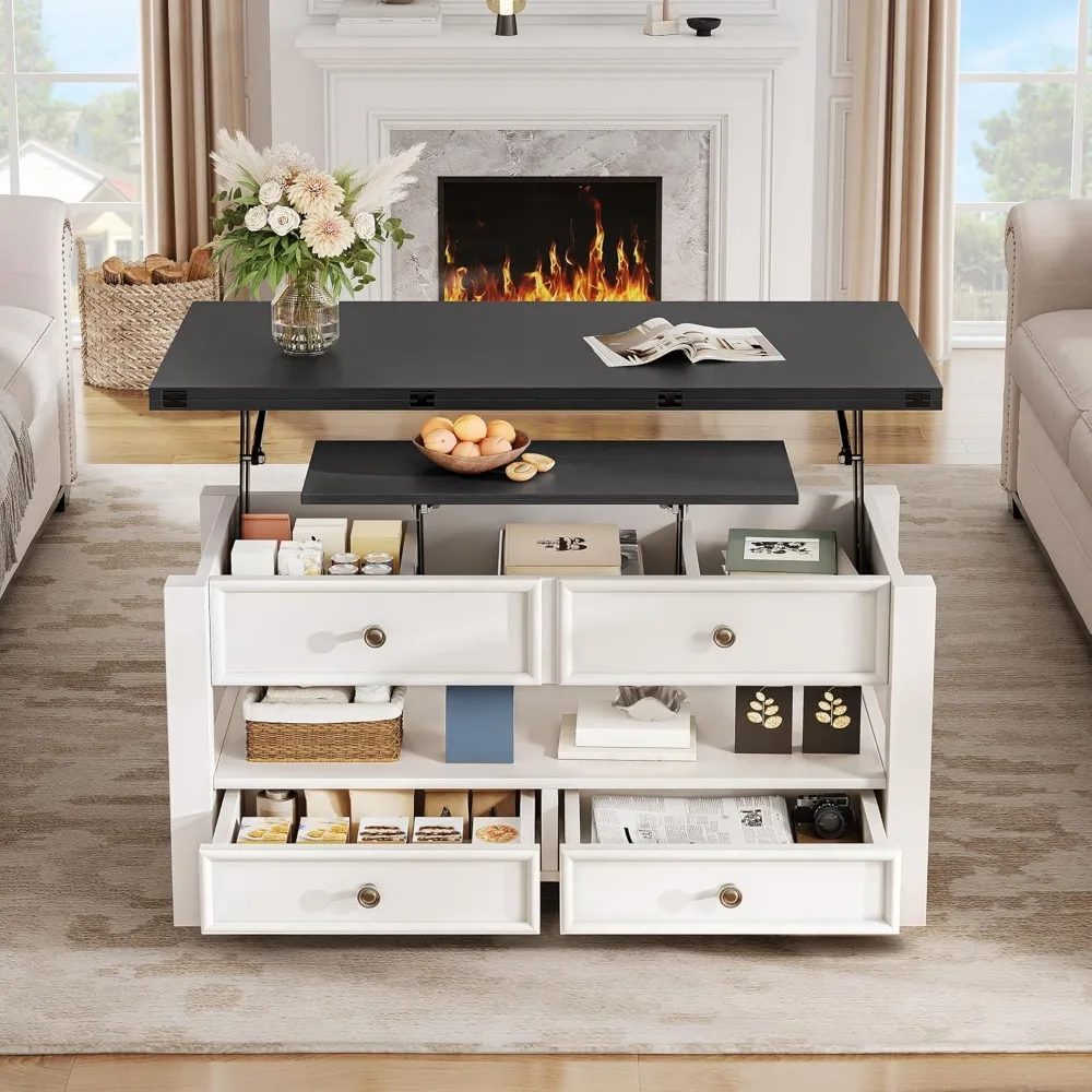 Coffee Table Lift Top, Multi-Function Convertible Coffee Table with Drawers and Hidden Compartment, Converts to Dining