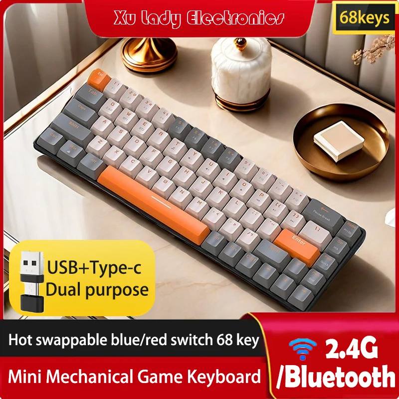 mini teclado mecanico gaming hot swappable azul interruptor vermelho 68 chaves 24g bt50 pbt keycaps 01