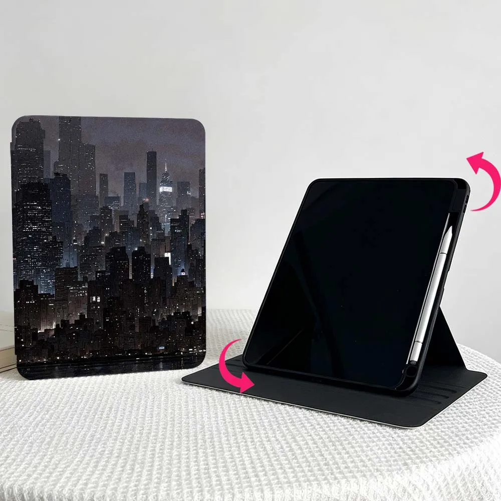 Creative City Patterns For Apple iPad Air Mini Pro 12th 11th 11 13 12.9 9gen inch 360° Rotation Pen slot Tablet Case Soft
