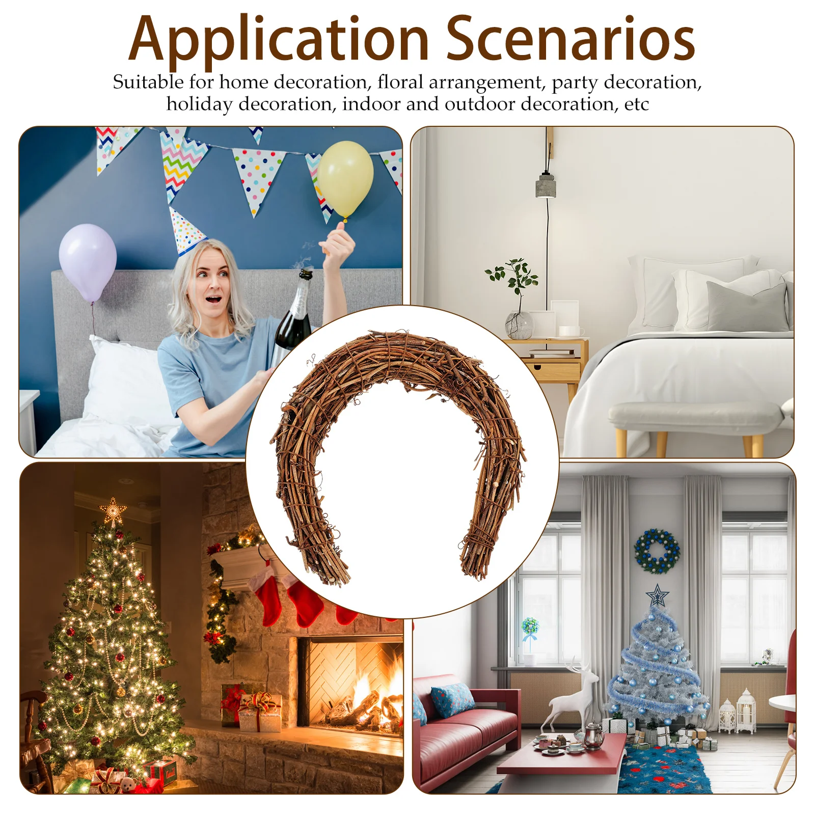 

s Moon Shaped Rattan Wreath Hoops 25cm Craft Frames Wall Decor Christmas Party Home Floral Arrangement Garland Materials