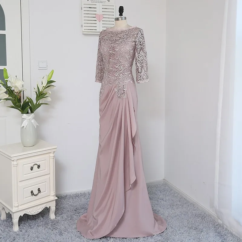 Plus Size Mutter Der Braut Kleider A-linie Scoop 3/4 Ärmeln Chiffon Spitze Lange Bräutigam Mutter Kleider Für Hochzeit