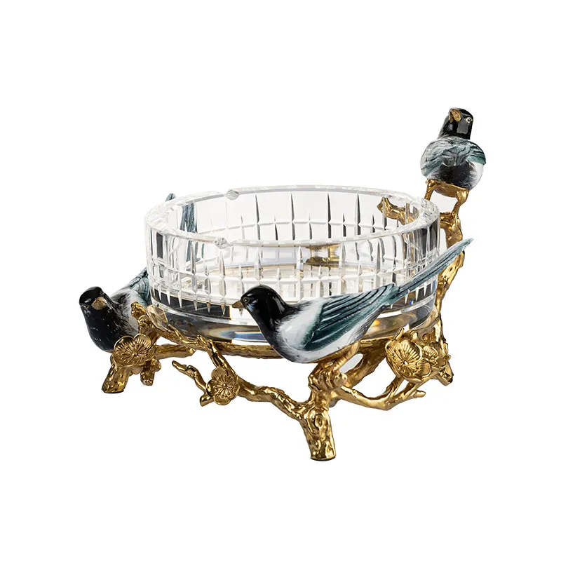 Crystal glass ashtray crystal with copper tall creative home high-end light luxury ashtray office ornament