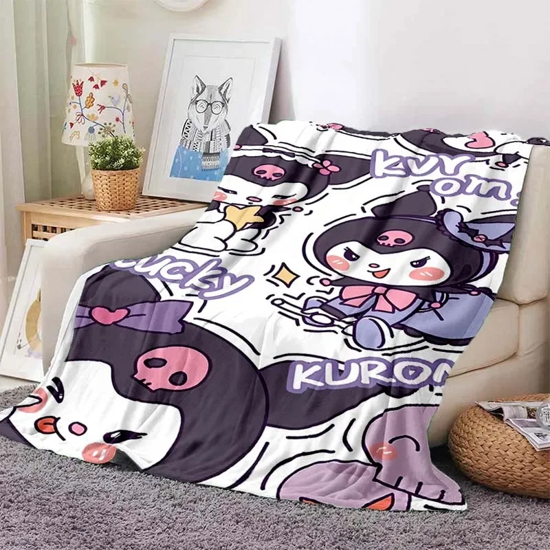 Japanese Sanrio Kuromi Printed Flannel Fluffy Fleece Throw Camping Blankets for Children Sofa Throw Thin Blanket Fashion Gift