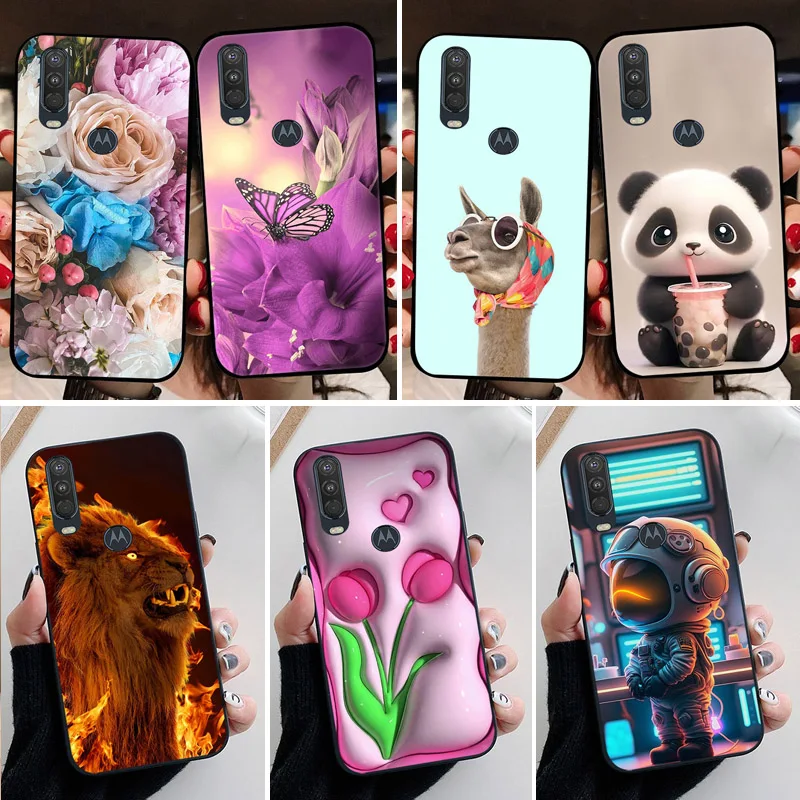 Motorola Moto One Eylem Bir Hiper Durumda Güzel Karikatür Çiçek Ince Yumuşak Silikon Telefon Kapak Moto One Vision Funda Coque
