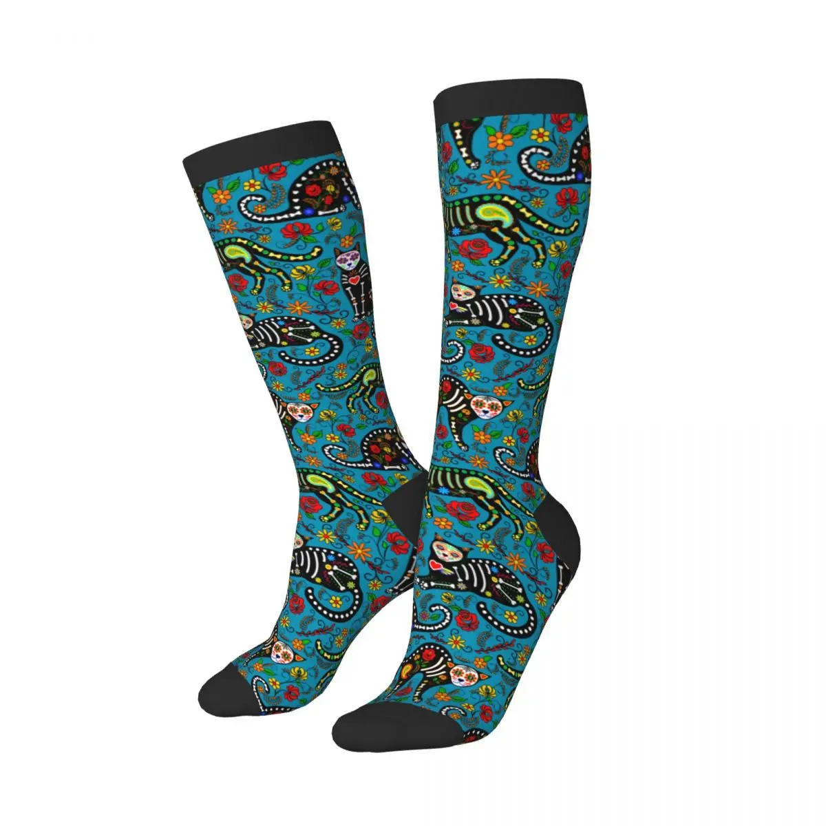 1 Pack Calavera Sugar Skull Black Cats In Mexican Style The Day Of The Dead Over-knee Long Socks Middle High School Socks