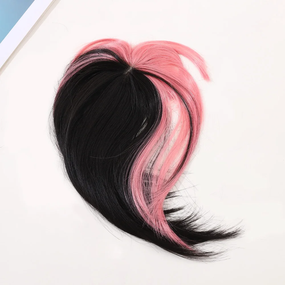 Flequillo de Anime de aire sintético para mujer, extensiones de cabello falso, flequillo falso, Clip de flequillo, fibra de alta temperatura, rosa y