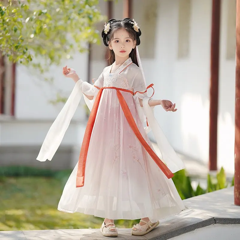 

Princess Dress for Girls Summer New Style Children's Chinese Style Short Sleeve Hanfu Dress Girls' Clothing