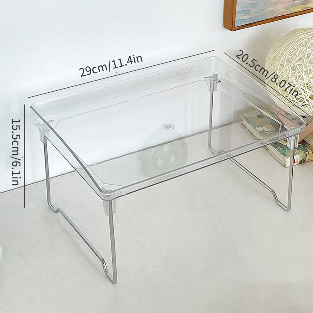 Estante plegable acrílico transparente de 1 pieza, estante de almacenamiento de escritorio apilable y multicapa, adecuado para oficina, estudio, dormitorio