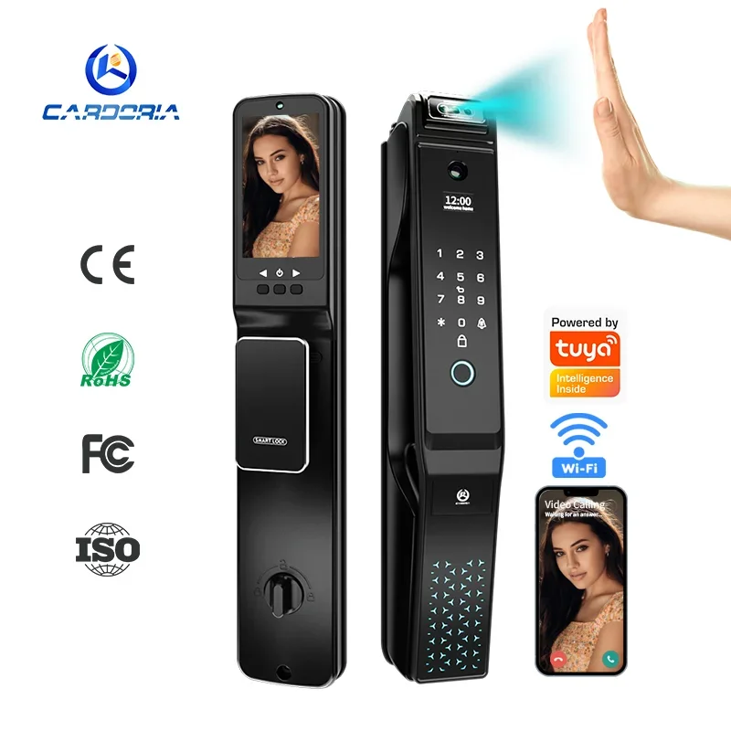 

factory OEM Tuya Real time intercom Wifi Intelligent Door Lock with Palm print 3D Face Recognition Camera