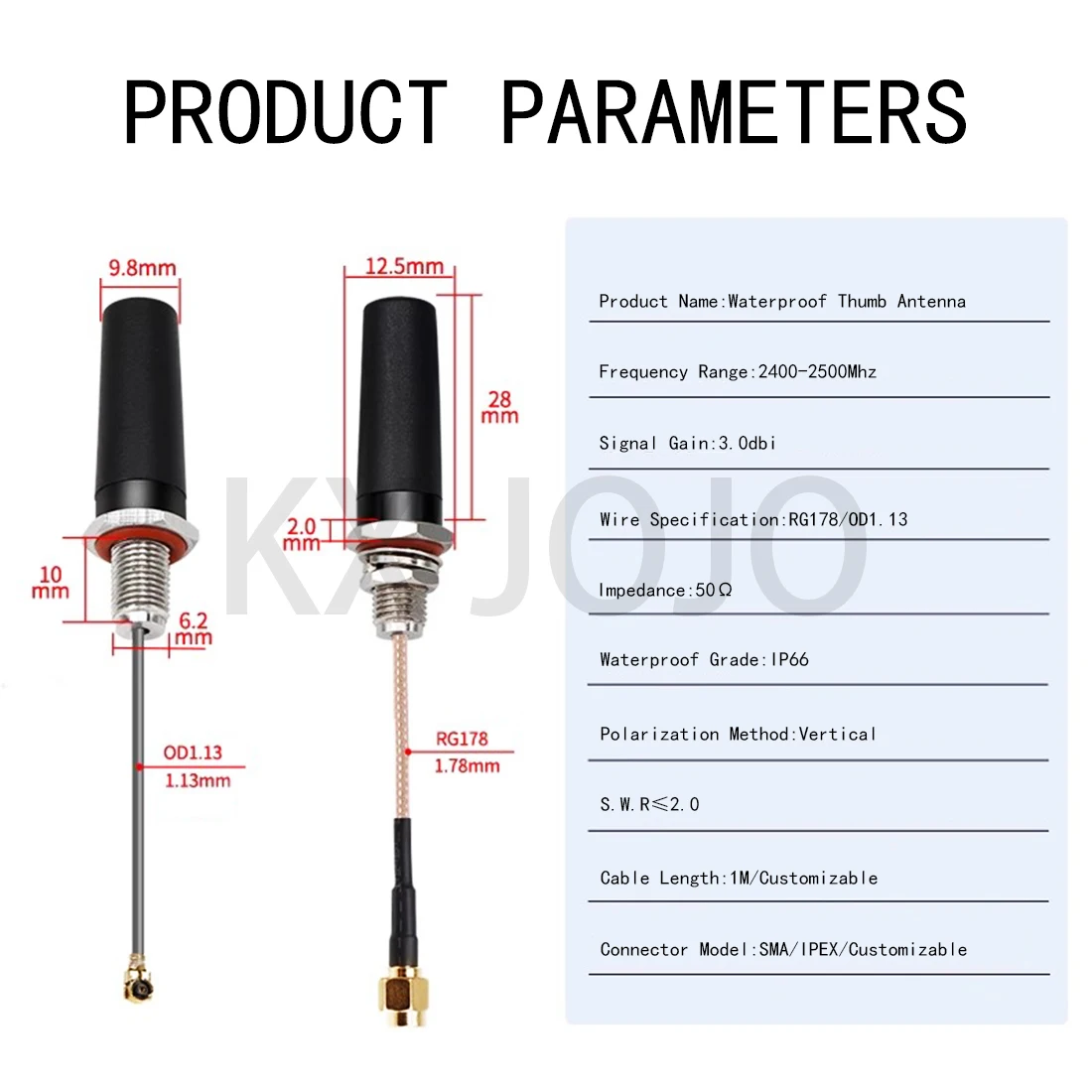 WiFi Antenna Zigbee 2.4G Bluetooth Wireless Thumb Antenna Module Outdoor IoT Cabinet Waterproof SMA/IPEX