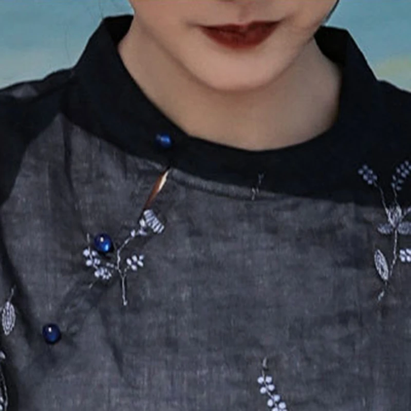 High Quality Ramie Embroidery Women Casual Shirt New Arrival 2026 Summer Chinese Style Female Half Sleeve Tops Shirts M2570