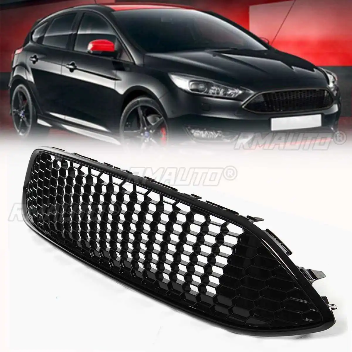 

Black Car Front Bumper Honeycomb Mesh Centre Grill Panel Grille Grill Fit for Ford for Focus Mk3 2015 2016 2017