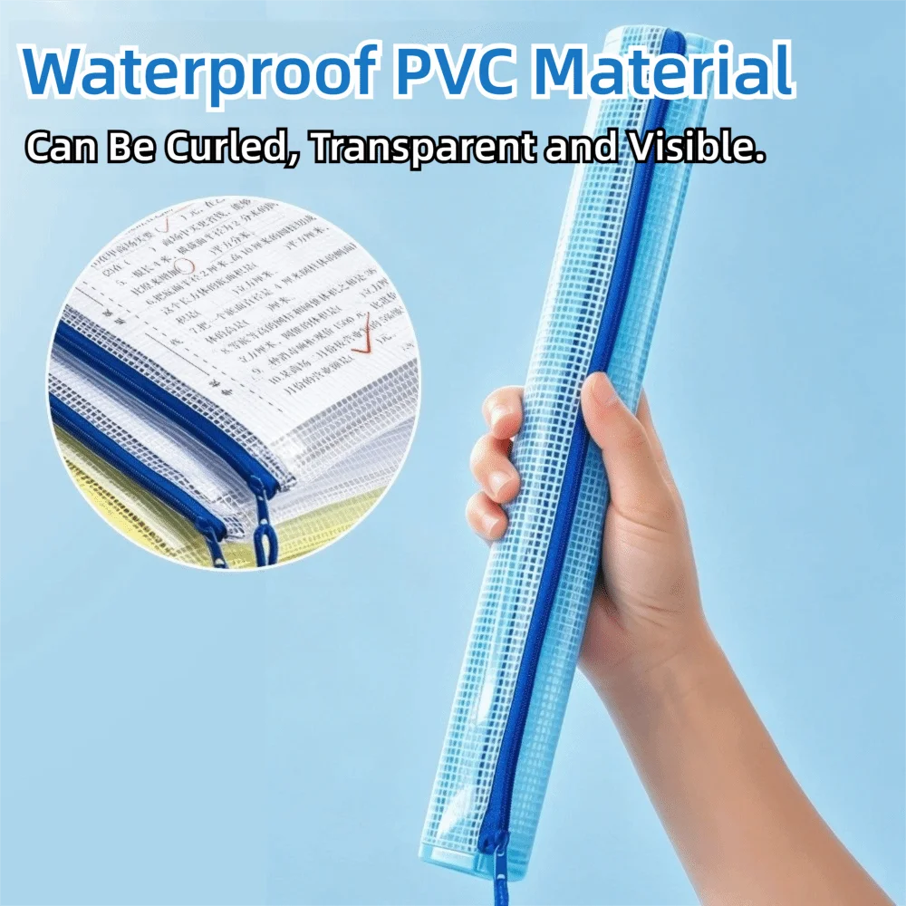 5pcs/Set Durable PVC Mesh File Bag A3/A4/A5 Transparent Document Pouch Waterproof Mesh Pouch School & Office