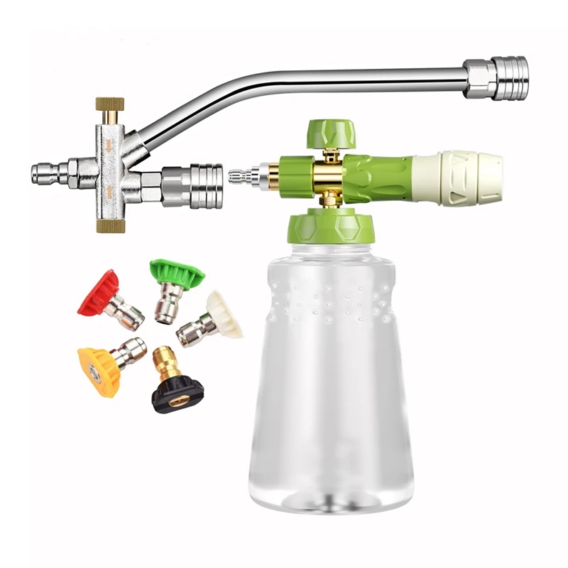 

Foam-Cannon With 5 Pressure Washer Sprayer Nozzles, Foam-Cannon Dual Connector Accessory,1/4 Inch Quick Connect