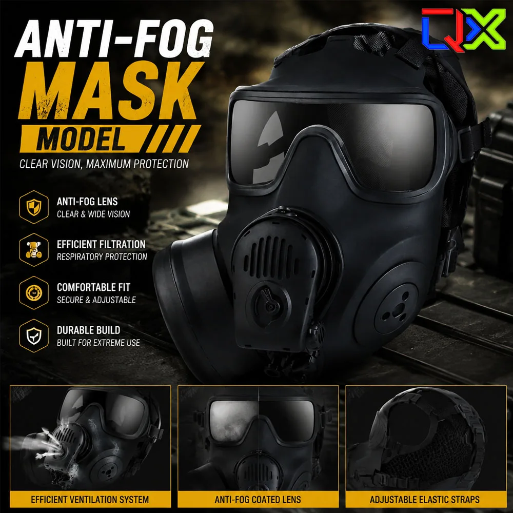 QX FM53 Tactical Anti Fog Mask Model with Fan Filter Ventilation System Built-in Microphone Protective Gear Cosplay Outdoor
