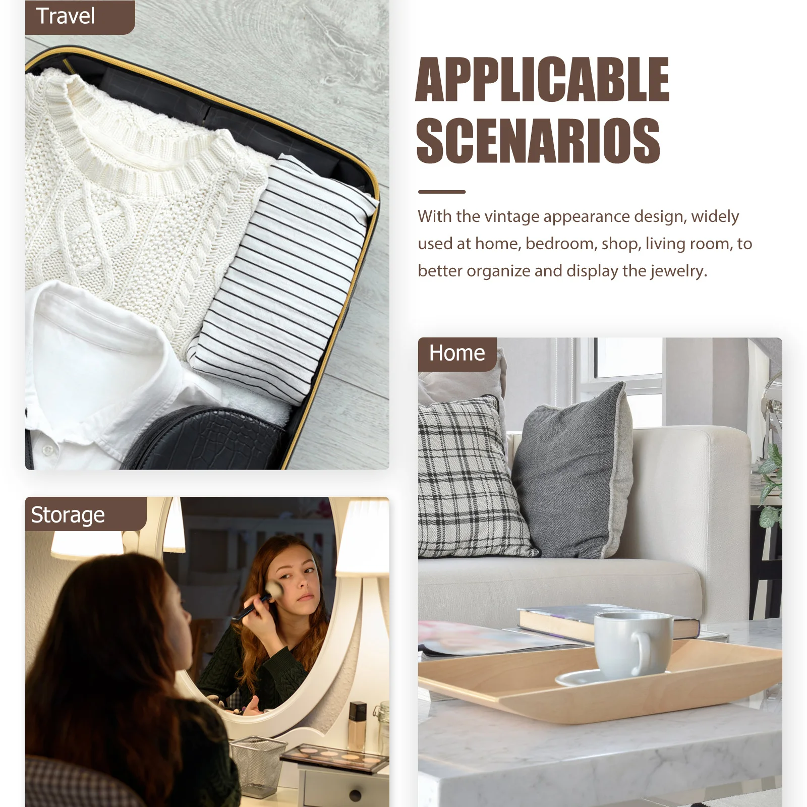 

Vintage Wooden Jewelry Box with Lock Storage Organizer for Earrings Necklaces Rings Trinkets Keepsake Case Desktop Decorative