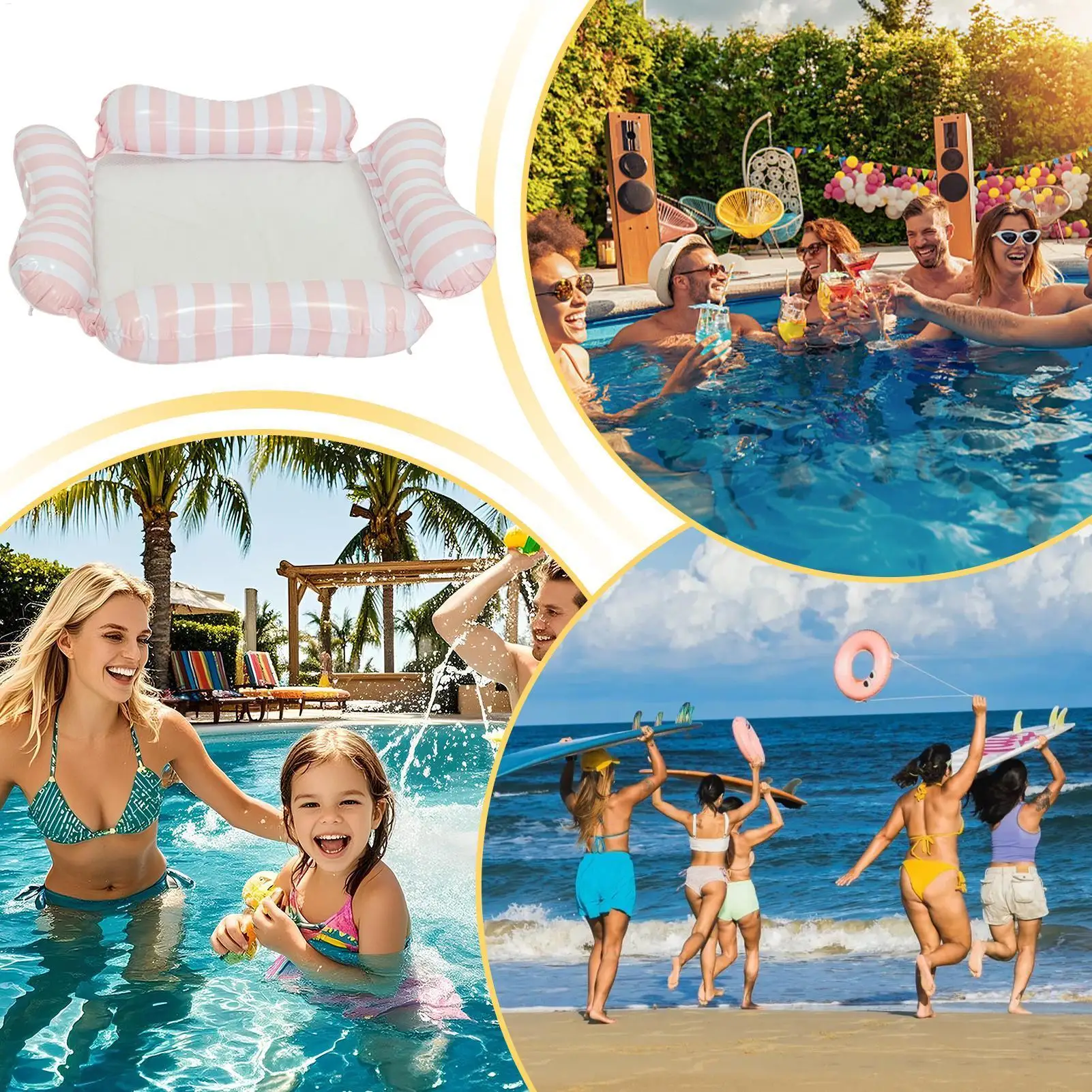 

Pool Floats Inflatable Floating Foldable Water Toys Pool Hammock Tube with Bottom Mesh for Women Men Outdoor Garden Yard Beach