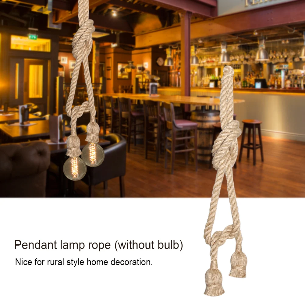 2m E27 Vintage Hemp Rope Ceiling Light Base Pendant Lamp Bulb Holder Bulb Base Lamp Hemp Rope Lamp Base Lamp Holder