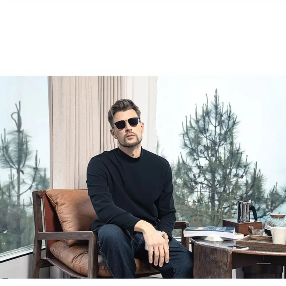 Mens Long Sleeve T Shirt Autumn Casual Loose Pullover Tee Solid Color Basic Soft Comfortable Daily Wear Top Crewneck Clothes