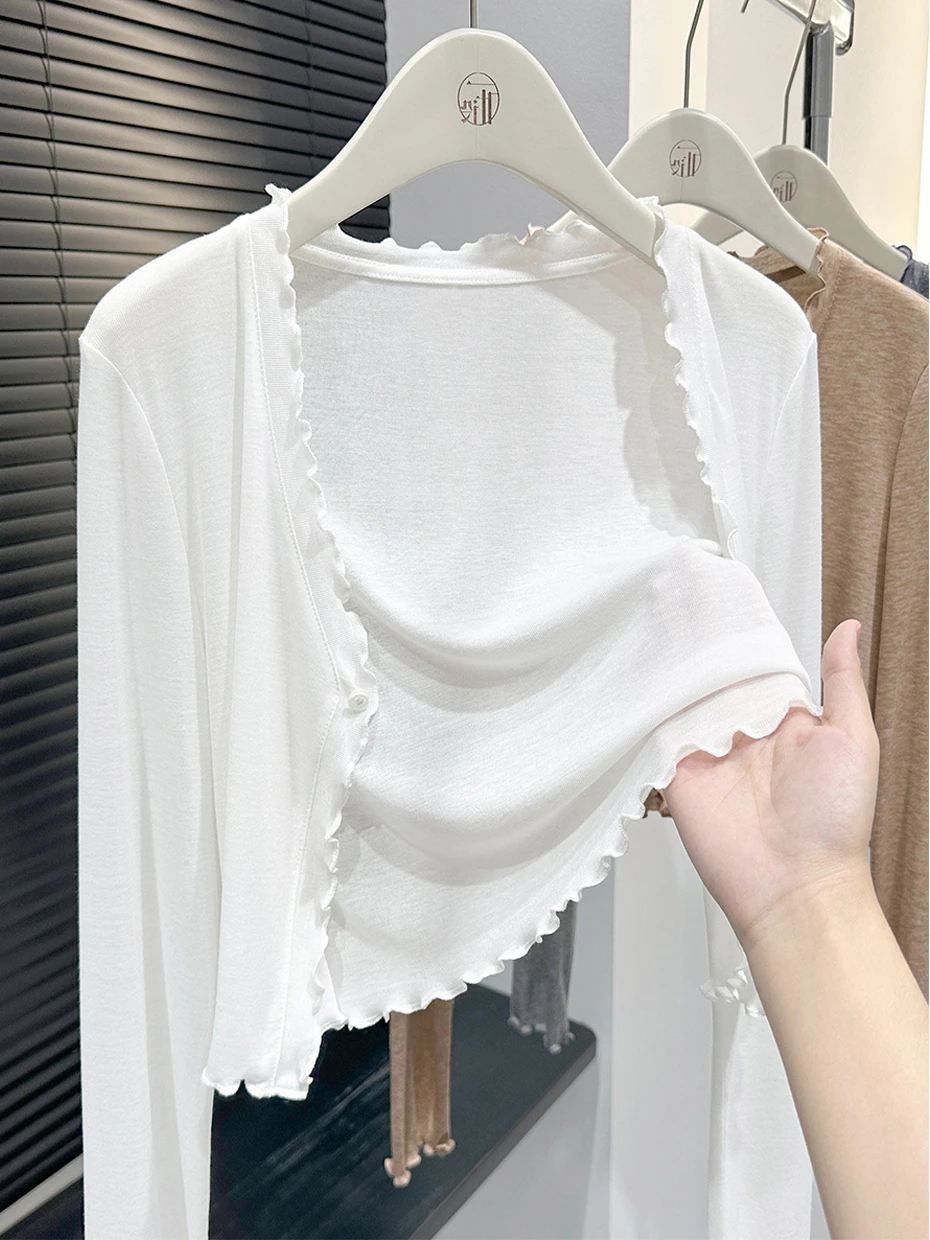 

Белый короткий кардиган с V-образным вырезом, женская пляжная одежда, защита от солнца, топ в корейском стиле, юбка в тон, свободный крой, стиль для повседневной носки, полиэстер...