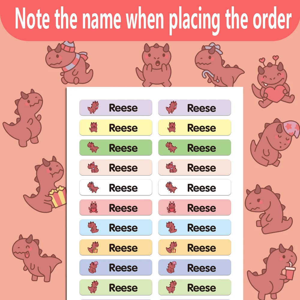 Étiquettes autocollantes personnalisées colorées avec nom de dinosaure, imperméables, pour jouets d'enfants, Logo, dissimulation des imperfections, couvrant les rayures sur les articles