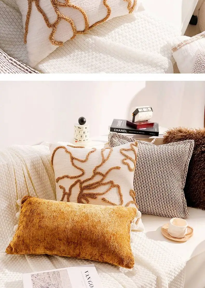 Boho-Kissenhülle im marokkanischen Streifenstil, Chenille, luxuriös, weich, dekorativ, für Sofa, Bett, Heimdekoration – Detail 17