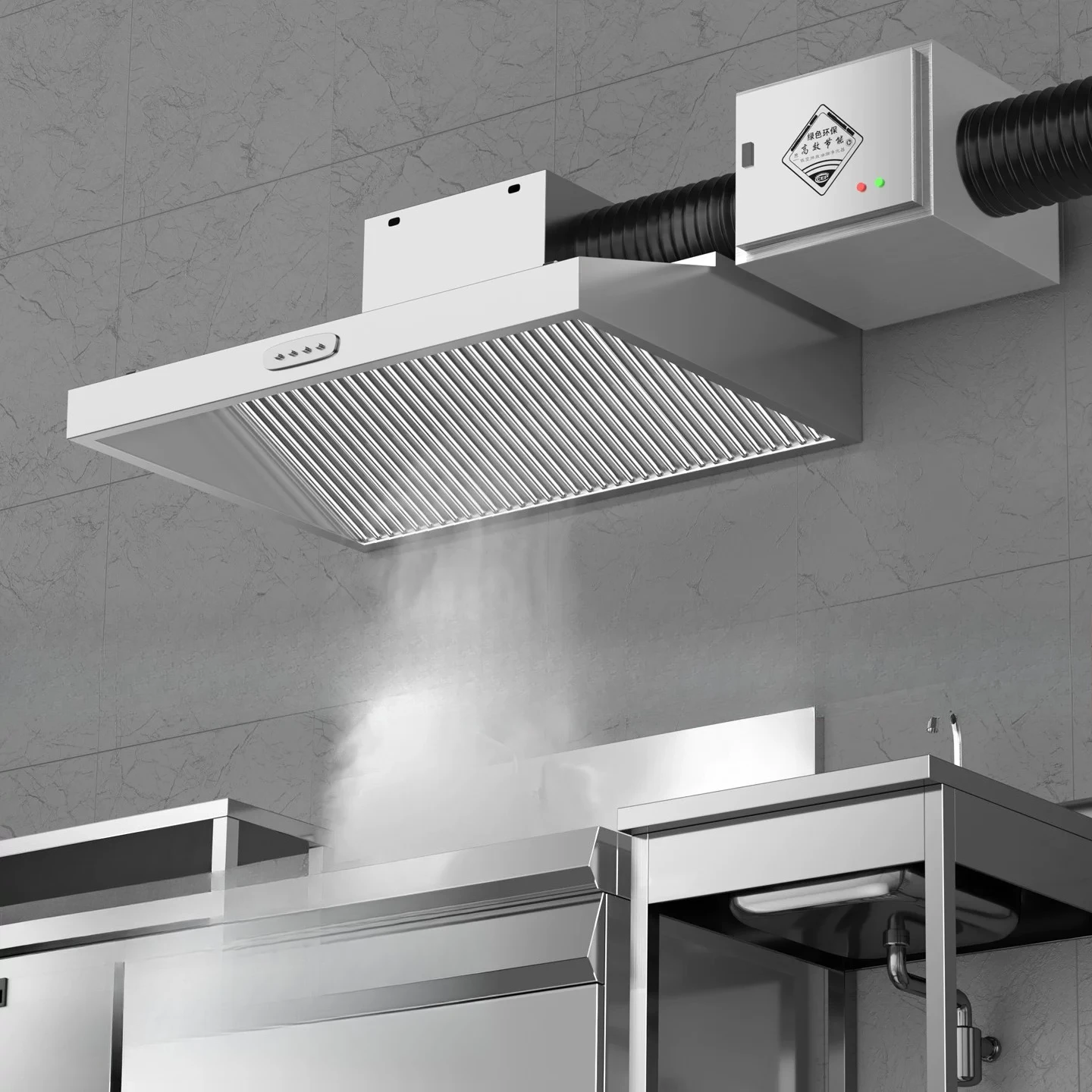 Range hood commercial fume purifier exhaust hood hotel environmental protection catering kitchen stainless steel all-in- machine