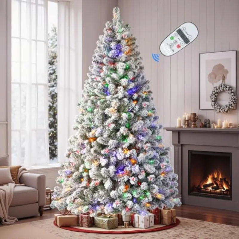 7ft Prelit Flocked Spruce Artificial Christmas Tree with Remote