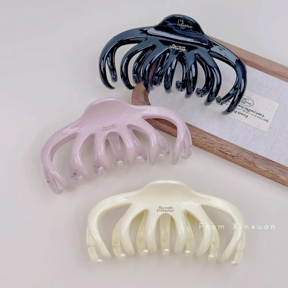 

3-цветный кремовый коготь для волос в виде осьминога, нескользящая ручка для густых волос, булочка для укладки, элегантные аксессуары для волос для женщин, офиса, повседневного использования