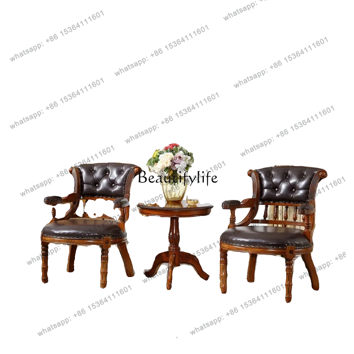 

12 American-style Armrest Dining Chair Solid Wood European-style Home Coffee Table Balcony Leisure Backrest Chair