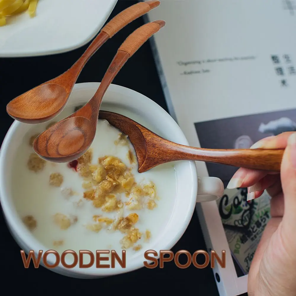 Handmade Dessert Black Walnut Hand-made Wood Tableware Wooden Spoon Soup Spoon Cooking Utensil Kitchen Tool