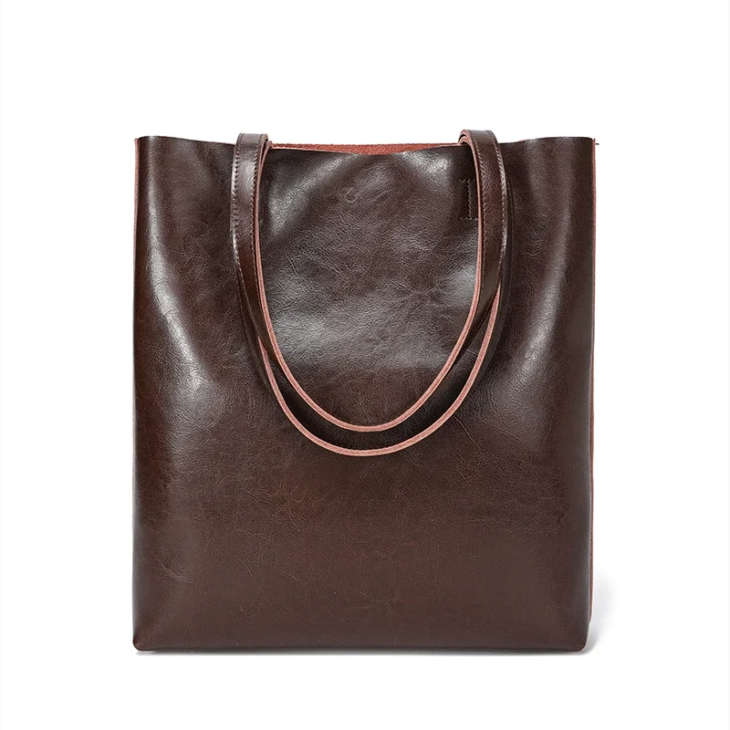 Ladies Large Retro Luxury Large Capacity Cowhide Leather Bag Genuine Leather Oil Wax Handbag Ladies Designer Office Shoulder Bag