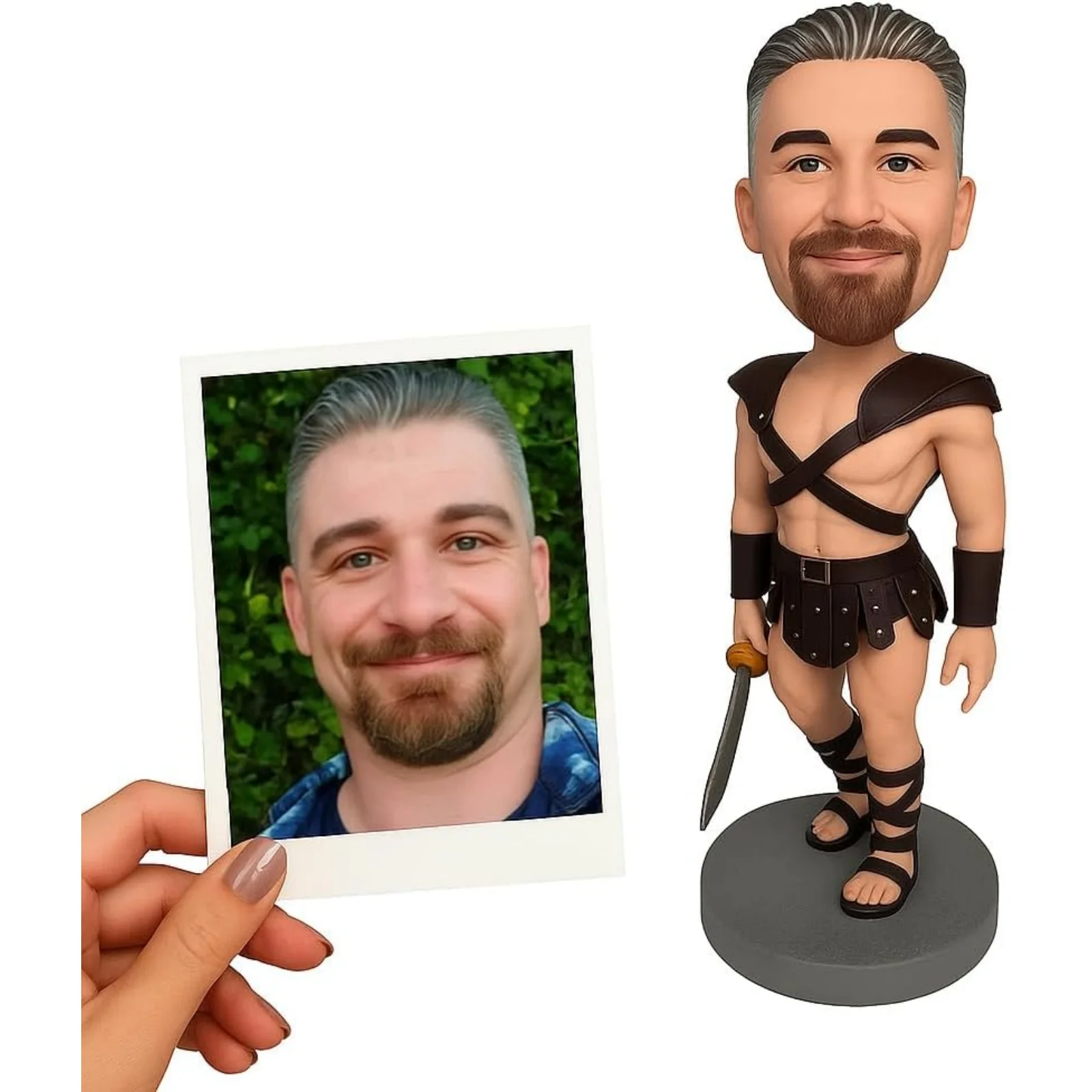 Custom Gladiator Bobblehead from Photo, Personalized Warrior Figurine with Sword, Handmade Birthday Gift for Husband or Dad