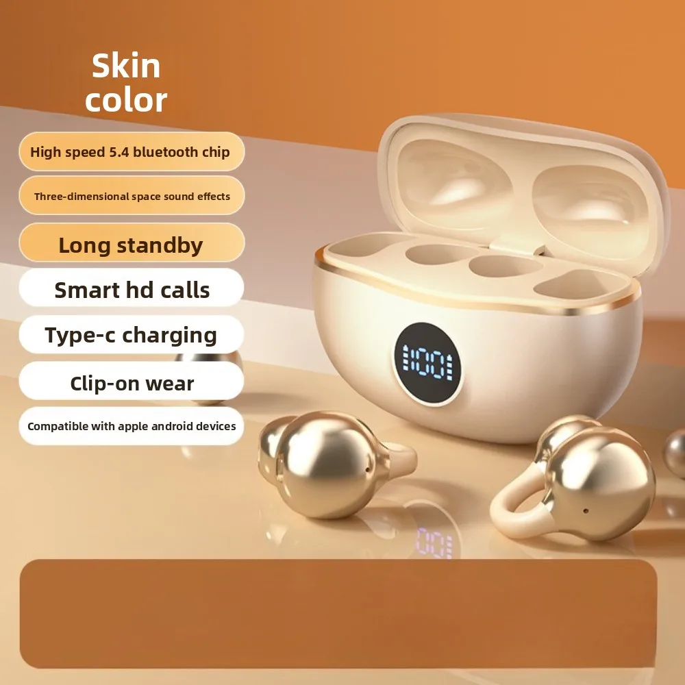 Auricolari con clip Cuffie Bluetooth 5.4 wireless a orecchio aperto con microfono, riproduzione 50 ore, cancellazione del rumore, auricolari sportivi comodi,